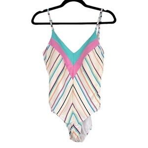 SO Striped V-Neck One Piece Swimsuit Size Large